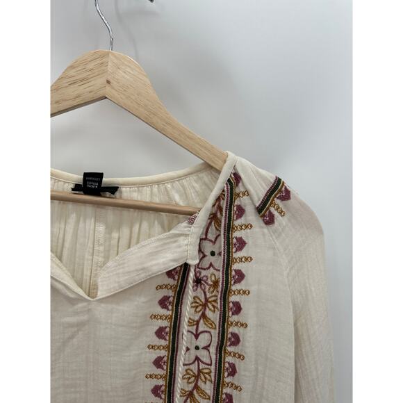 ANA A New Approach Top Women LARGE Cream Long Sleeve Floral Tassel Tie - Picture 4 of 8